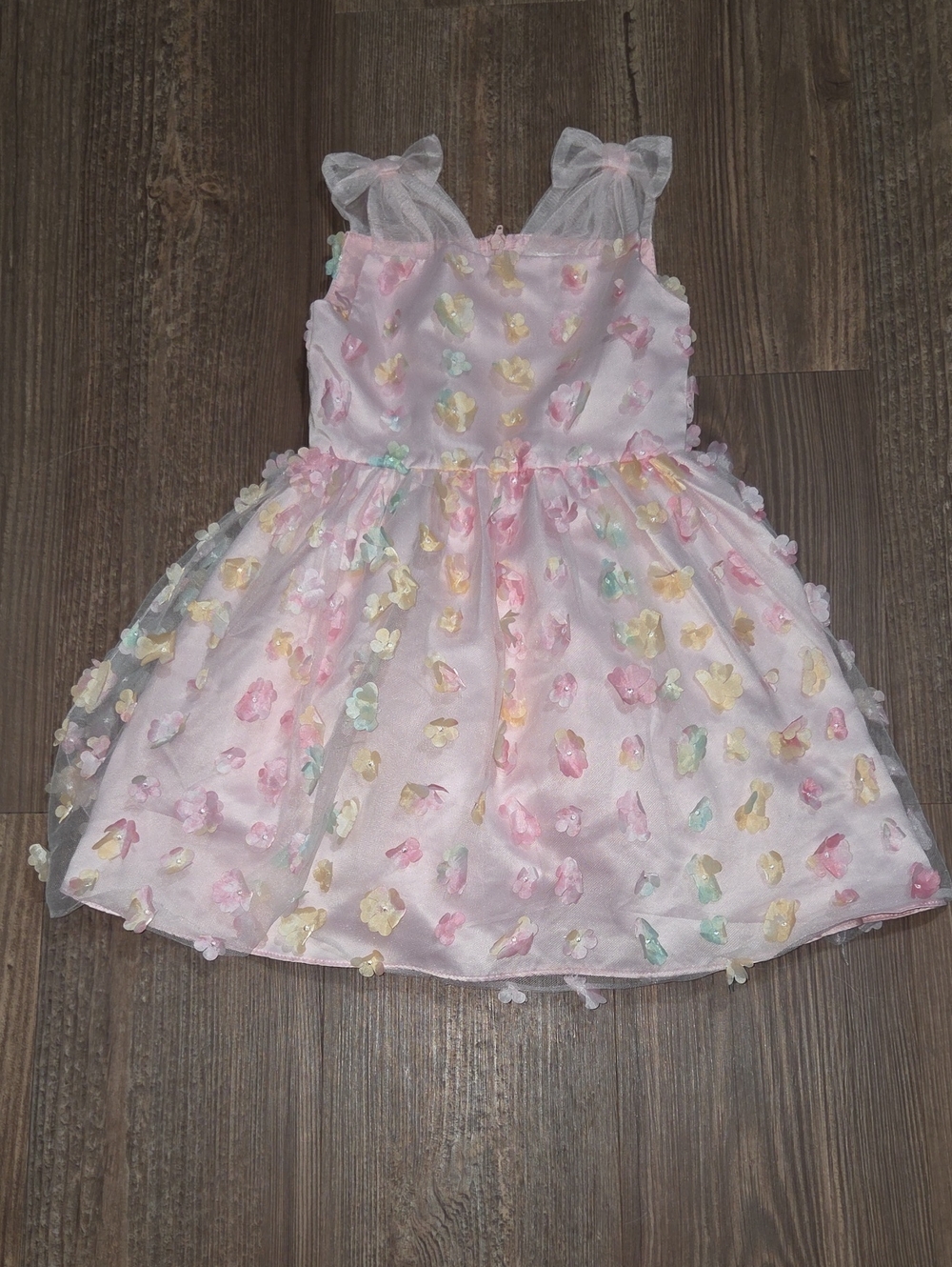 Girls' Pastel Pink Butterfly Appliqué Party Dress